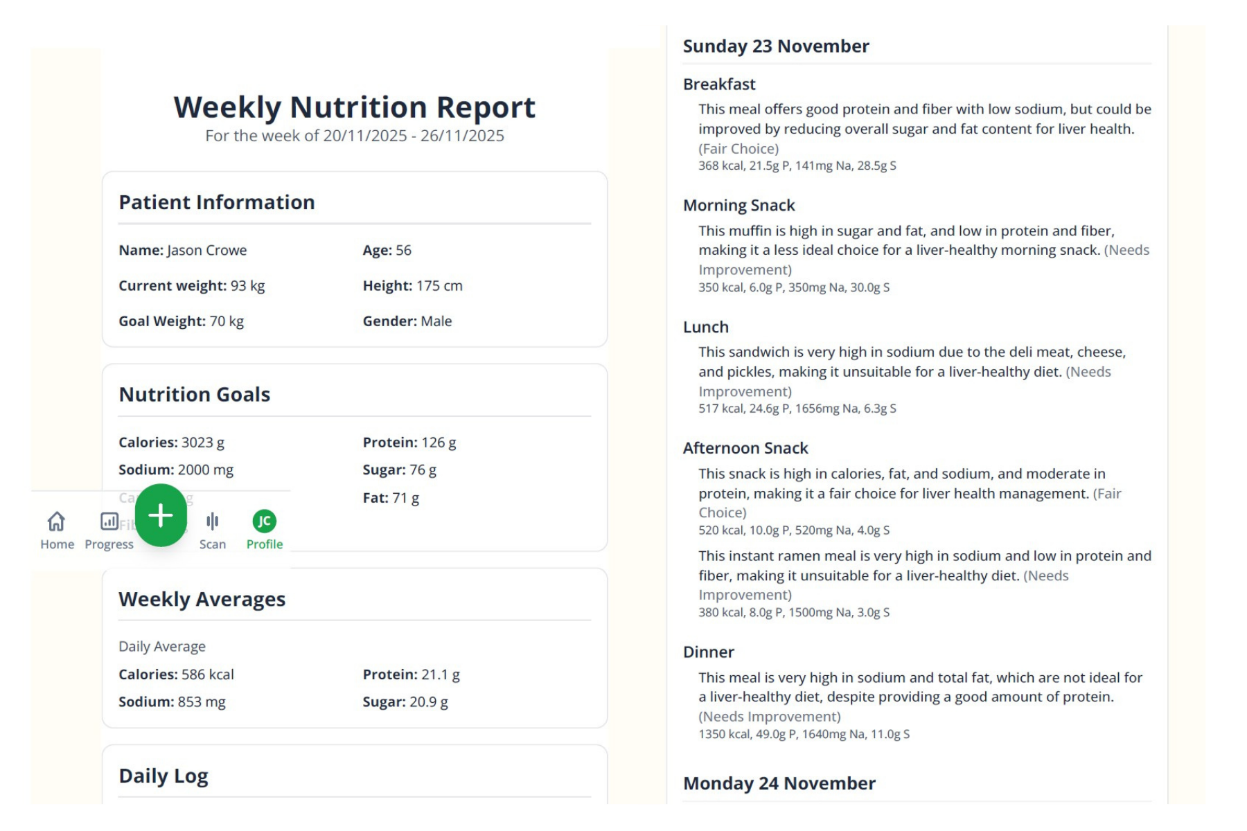 Nutrition report preview